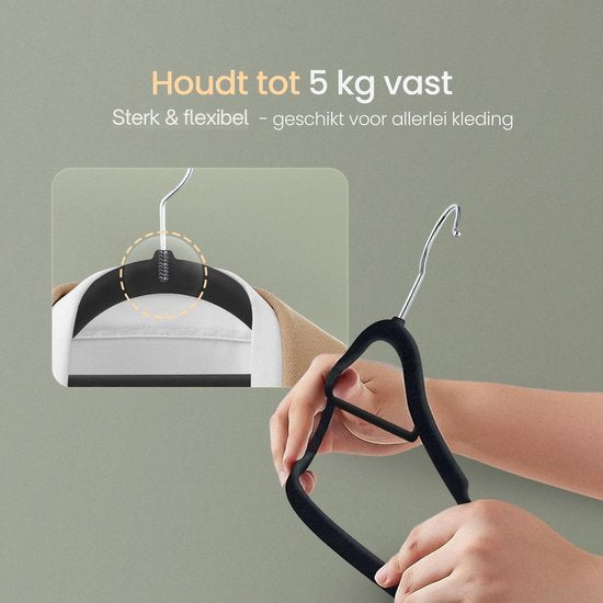 O'DADDY® Velvet Kleiderbügel - Kleiderbügel - 40 Stück Kleiderbügel - Anti-Rutsch - 43,5 cm - Kleiderbügel Kunststoff - Schwarz