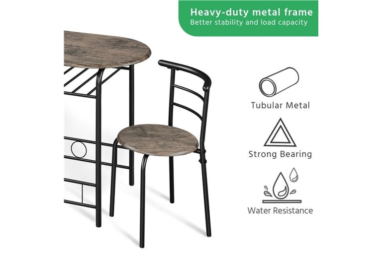 Yaheetech Bistro-Set, 3-teilig – Tisch 80 x 53 x 74,5 cm – 2 Stühle – Staufach – Schwarz