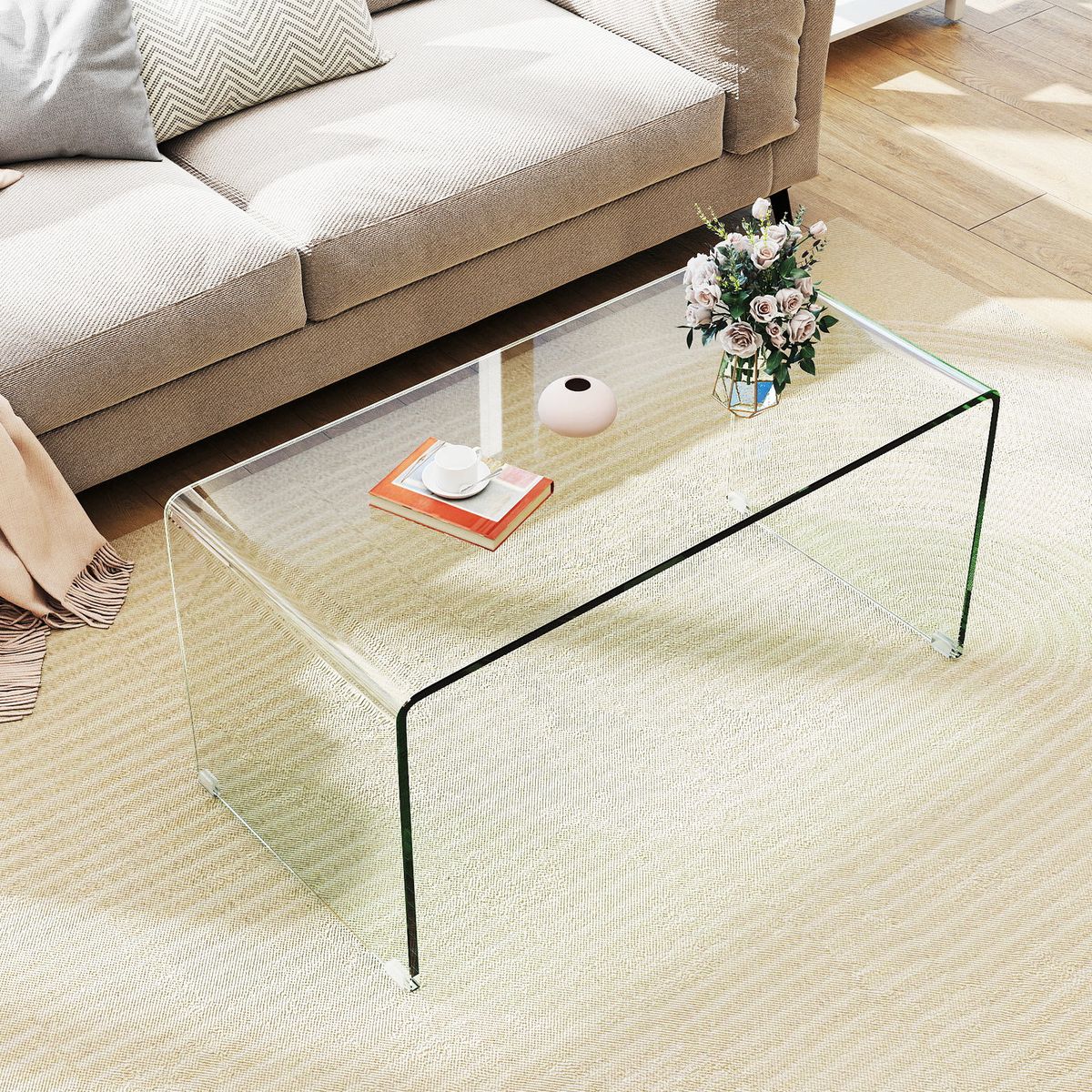 Coast Couchtisch – U-förmiger Beistelltisch – gehärtetes Glas – 81,5 x 42 x 40 cm – transparent