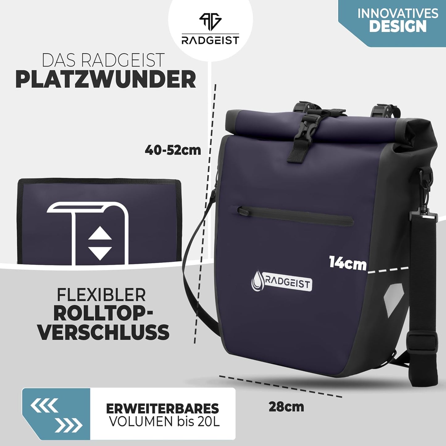 Gepäckträgertasche für Fahrradträger - Tasche für Fahrradträger - Wasserdichte & Umhängetasche - Gepäckträgertasche mit Reflektoren