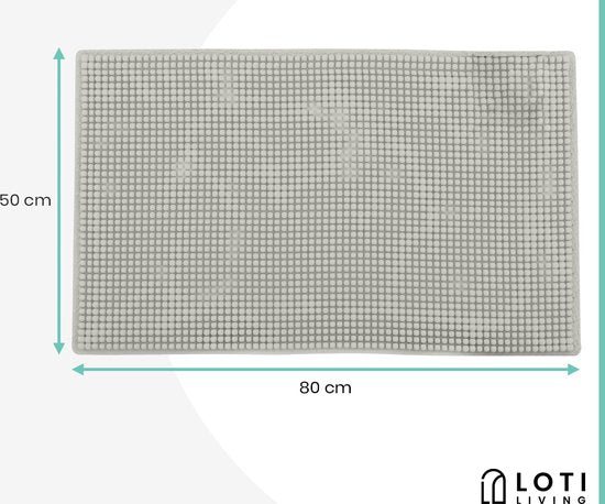 Loti Living Anti-Rutsch Badematte - Duschmatte - Badezimmermatte - Bodenmatte - Chenille Badematte - Grau - 50x80 cm