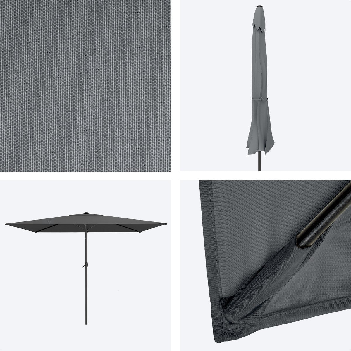 LifeGoods - Rechteckiger Sonnenschirm mit Bezug - 30° neigbar - Wasserdicht - 270x180cm - Dunkelgrau