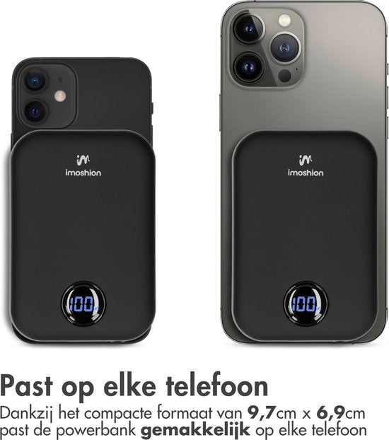 imoshion Powerbank 10000 mAh - Geeignet für MagSafe - Schnellladegerät 22,5W - LED-Anzeige - USB C & USB A - Wireless Powerbank Geeignet für iPhone 12/13/14/15/16 - Schwarz