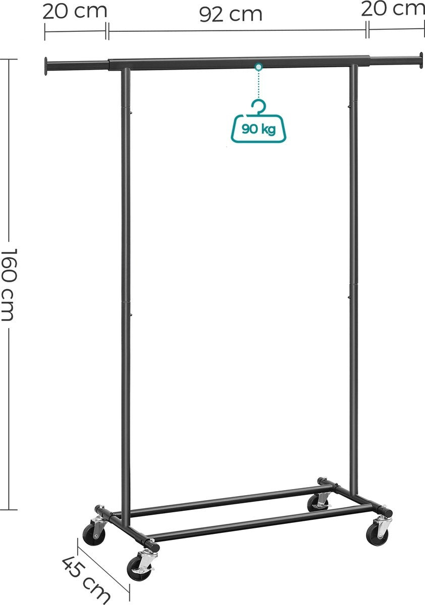 O'DADDY® Kleiderständer auf Rädern - Kleiderständer schwarz bis 90kg - ausziehbare Kleiderstange