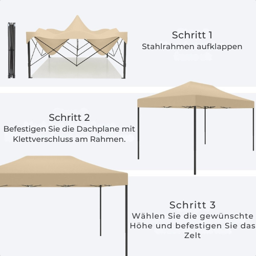 LifeGoods - Partyzelt mit Seitenwänden - Pavillon - leicht aufbaubar - wasserdicht - Tragetasche mit Rädern - 3 x 4,5 m - Beige