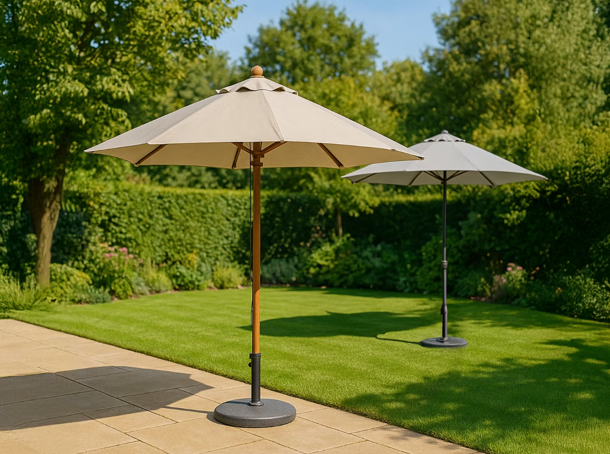 Belavi Sonnenschirm aus Holz - wasserabweisendes Polyestertuch - 300 cm - Taupe