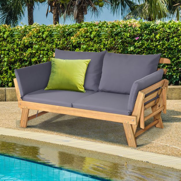 Coast Gartenbank - Schlafsofa - Inkl. Kissen - Max. 320 kg - 198 x 75 x 75 cm - Holz + Grau