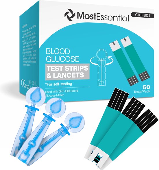 MostEssential Premium Blutzuckermessgerät Nachfüllset - Set mit 50 Teststreifen & 50 Lanzetten