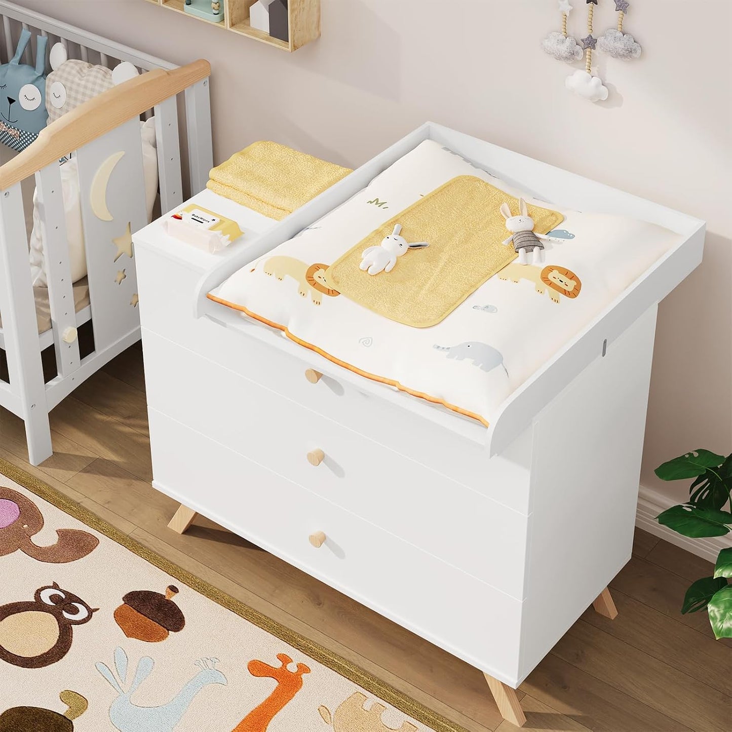 WOLTU WT007 Wickeltisch für Kommode - weißes MDF - verstellbare Tiefe 46,5 bis 50 cm