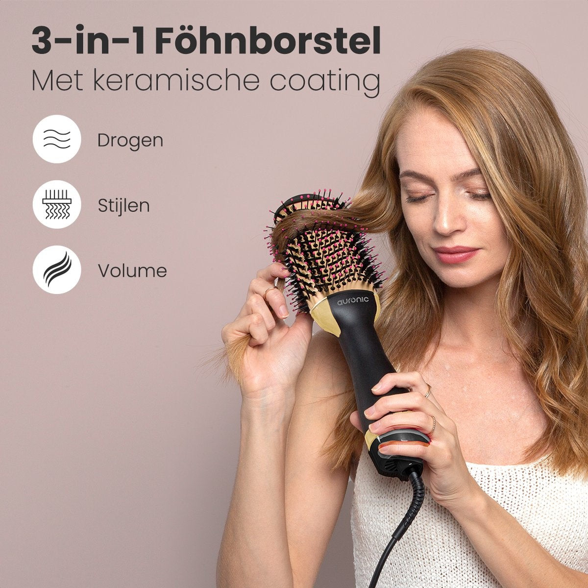 Auronic 3-in-1 Haartrocknerbürste Lockenbürste Glätteisen Schwarz/Gold
