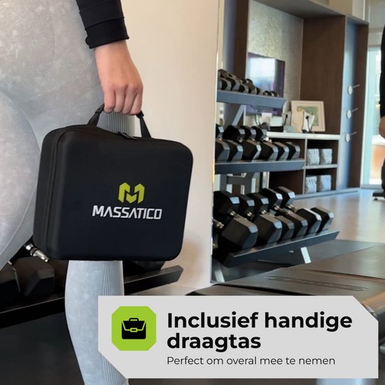 Massatico Massage Gun Compact – Professionelles und leistungsstarkes Massagegerät – Massagegerät, Massagegun, Massagepistole – Schwarz – 5 Aufsätze – 32 Stufen – Mit Koffer