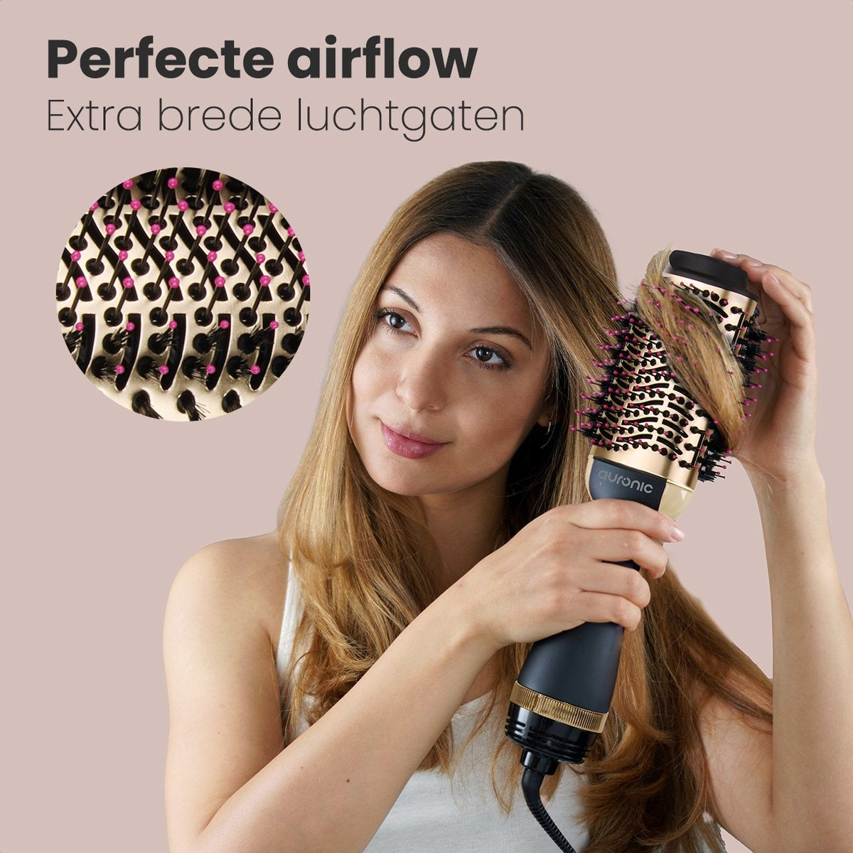 Auronic 3-in-1 Haartrocknerbürste Lockenbürste Glätteisen Schwarz/Gold