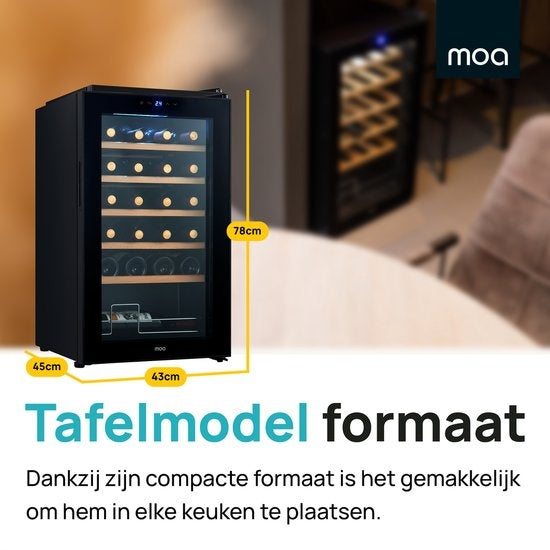 MOA WC70 - Weinkühlschrank mit Kompressor - Holzregale - Weinkühler - 24 Flaschen - Weinkühler