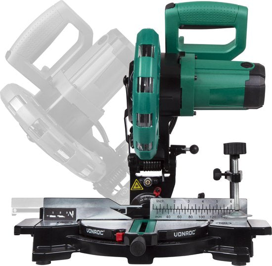 VONROC Kappsäge - Gehrungssäge - 1700W - Ø216MM - 4900 /min - Mit Laser, Tischverlängerung & Tiefeneinstellung - Inklusive Sägeblatt und Werkstückspanner