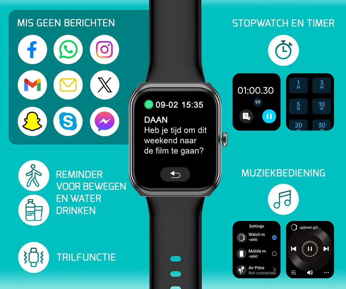 FITAGE Smartwatch - Schrittzähler - Sportuhr - Schwarz