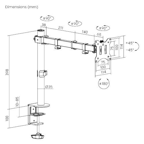 Lumi Monitorarm - Stahl - LDT42-C012 - Mattschwarz - Verstellbar - 11,4 x 51,7 x 49,8 cm