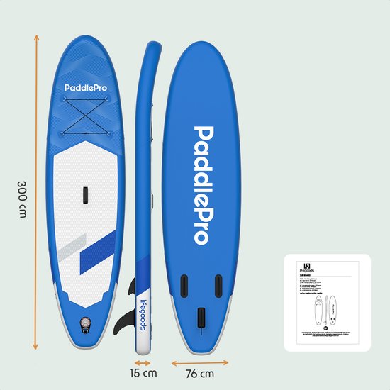 LifeGoods SUP Board All-round Compact - 100 KG Belastbarkeit - Aufblasbar - Komplettes SUP Paket - Blau