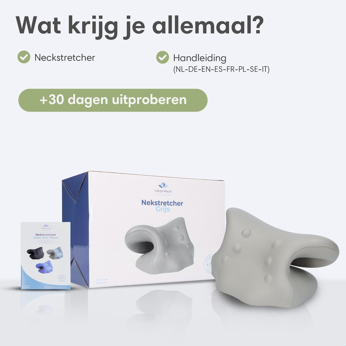 Lifeproducts Nackentrainer - Massagekissen - Nackenmassagegerät - Shiatsu-Massagekissen - Kissen für Nackenschmerzen - Nackentrainer - Grau