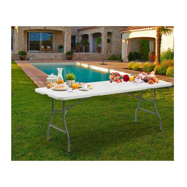 Inkazen Klapptisch – 180,5 x 70 x 74 cm – Weiß – Stahlgestell – Zusammenklappbarer Camping- und Catering-Tisch für 8 Personen