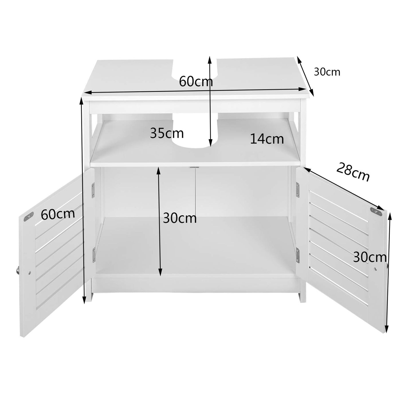 eSituro SBP0023 Waschtischunterschrank – 2 Türen – MDF weiß – 60 x 60 x 30 cm – Landhausstil