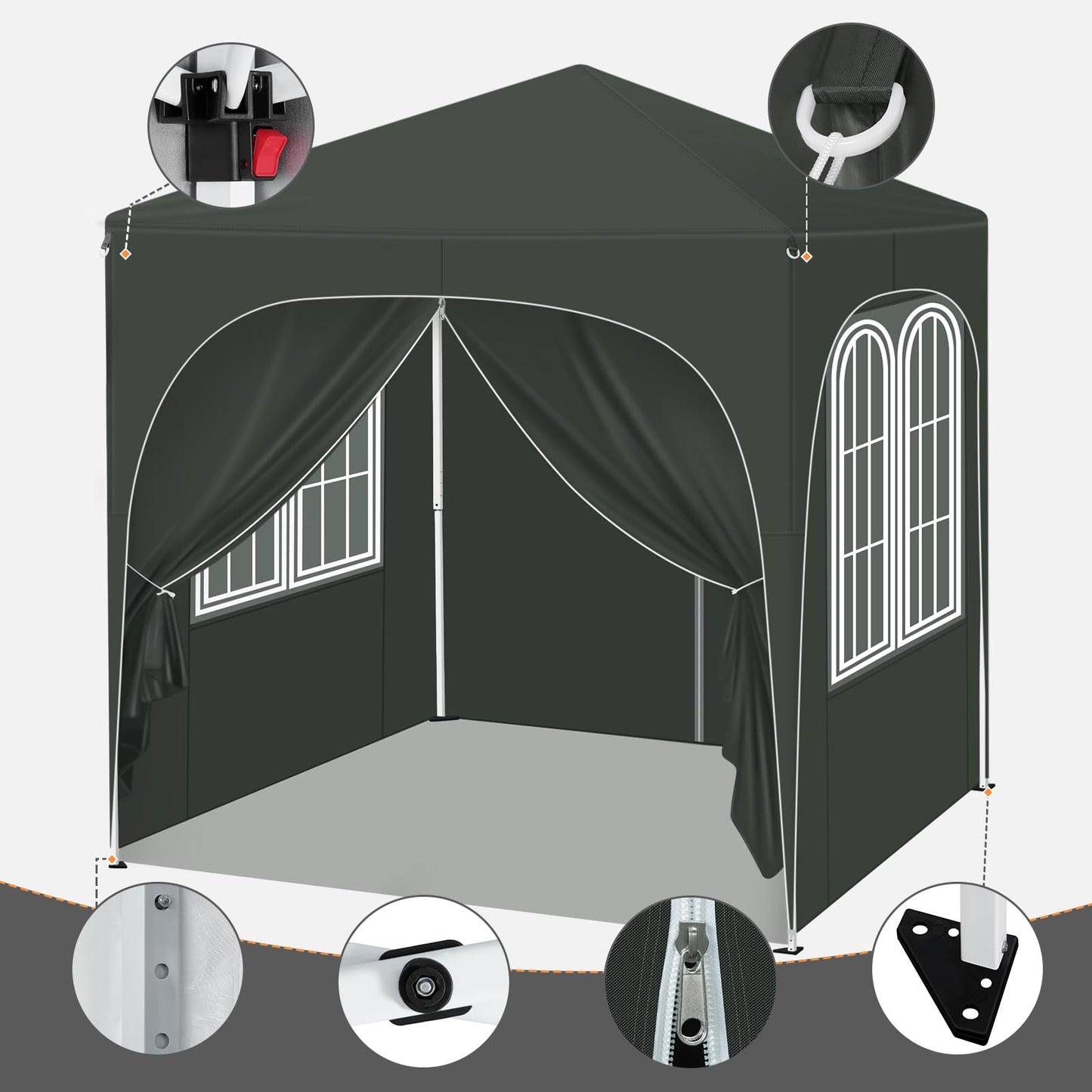 WOLTU Faltpavillon – 2 x 2 m – mit 4 abnehmbaren Wänden – Sonnenschutz UPF 50+ – grau