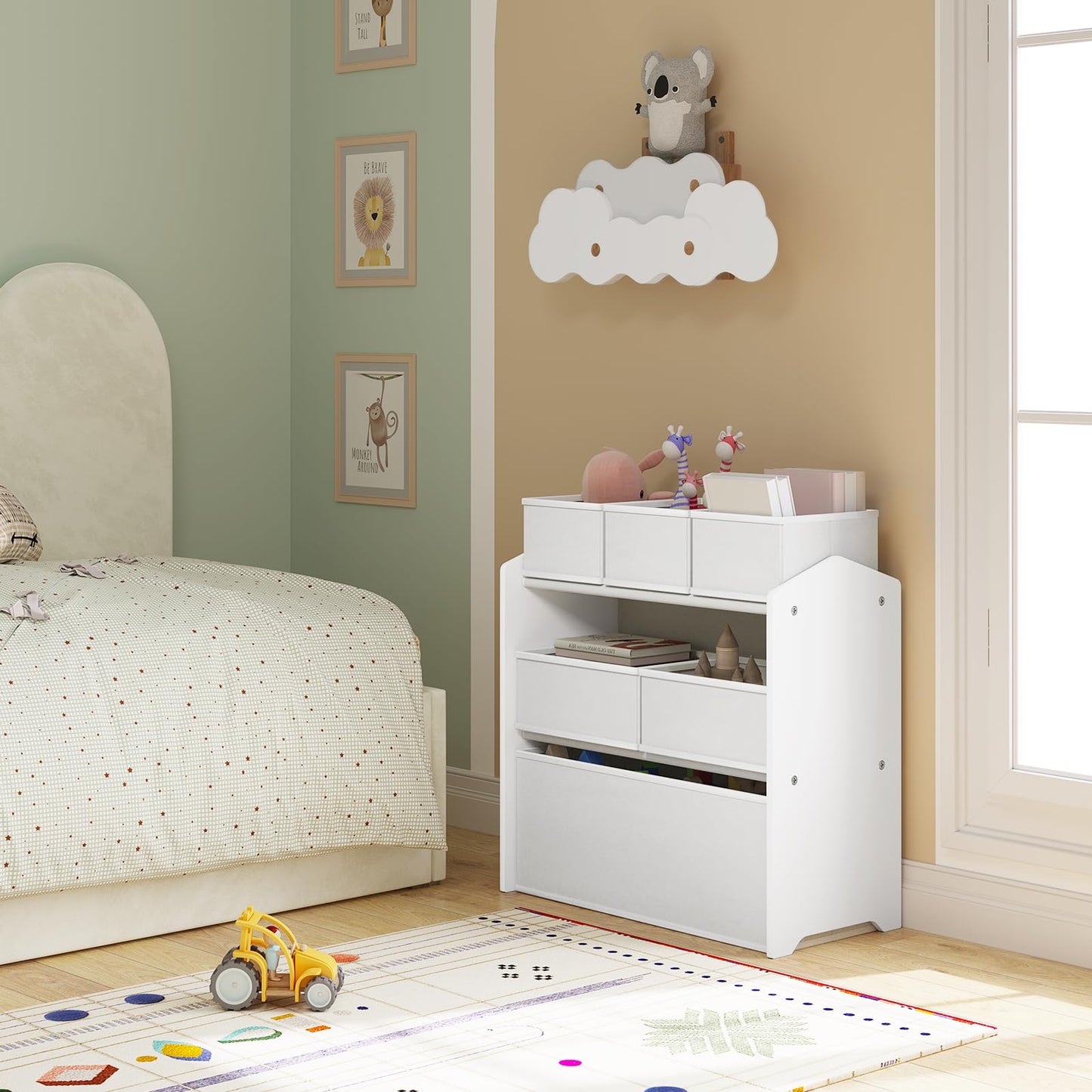 Lestarain Aufbewahrungsschrank für Kinder – 63 x 60 x 30 cm – 9 Fächer – Weiß/Grau