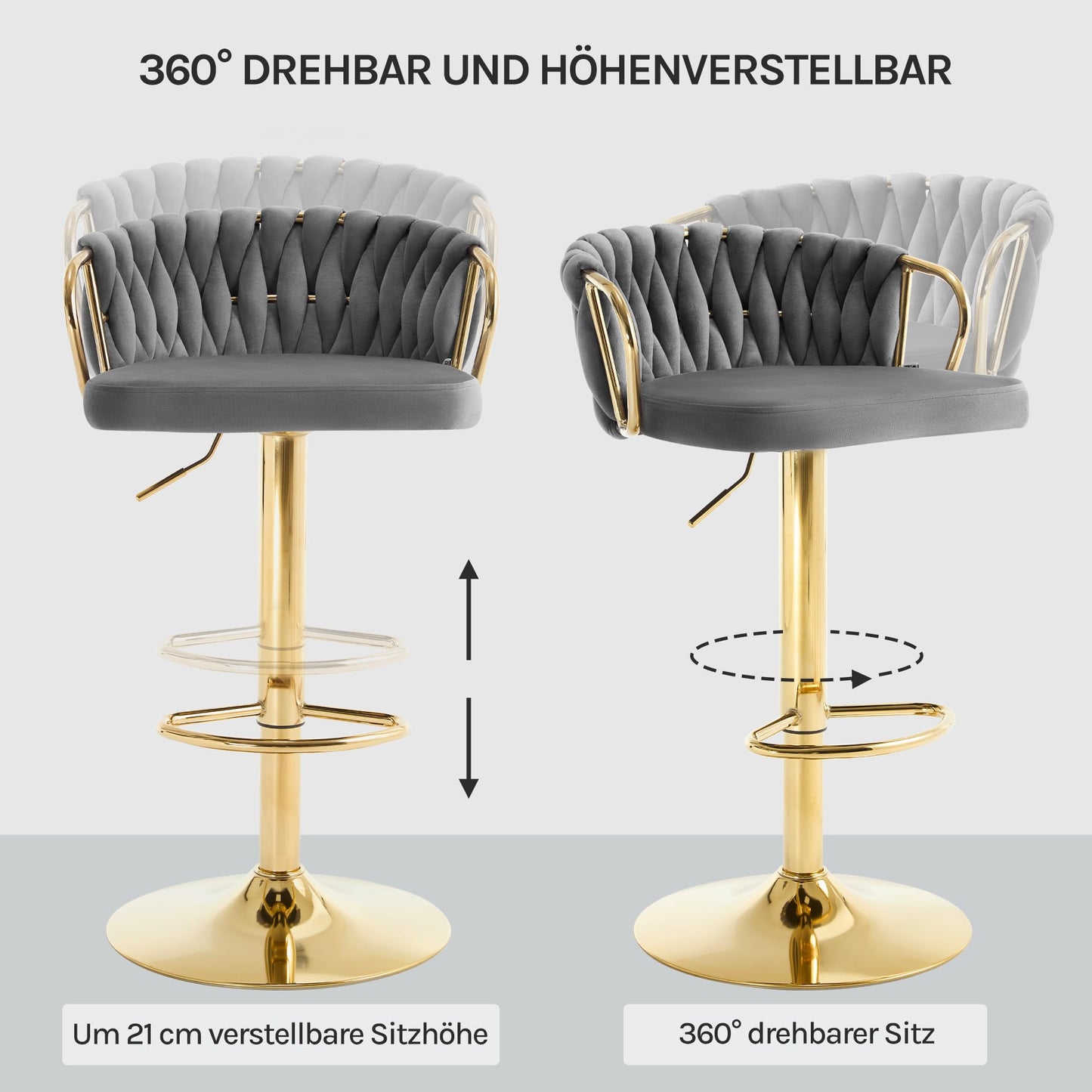Woltu Barhocker – höhenverstellbar – um 360° drehbar – Samt – Dunkelgrau