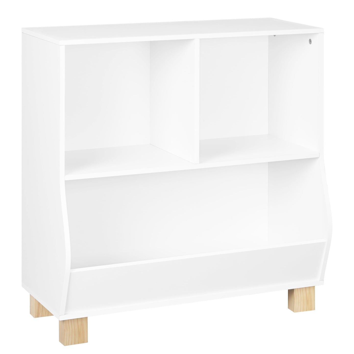 Lestarain Montessori-Kinderbücherregal – weiß – 3 Fächer – mit Massivholzbeinen – 71,5 x 77 x 34,5 cm