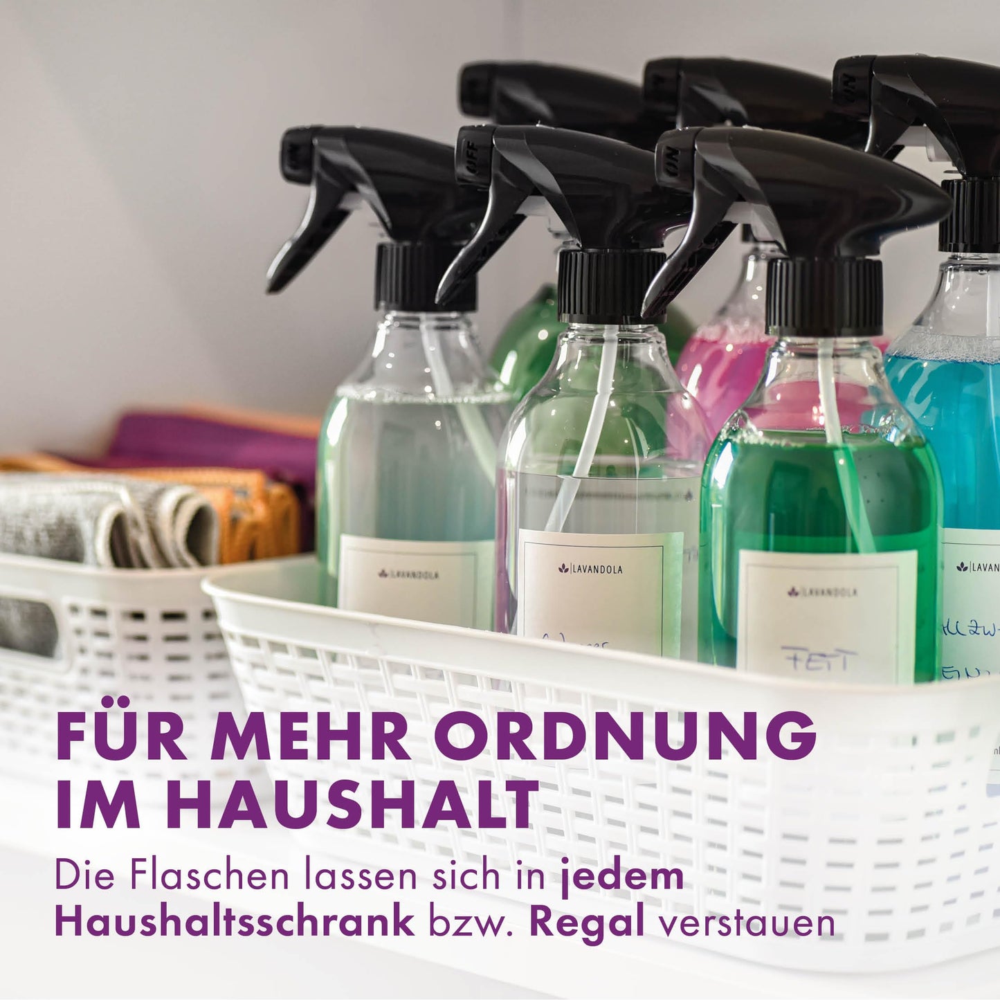 Lavandola LV-S-SF-750 – Sprühflaschen-Set, 3 Stück – 750 ml, transparent, PE – feiner Sprühnebel und auslaufsicher
