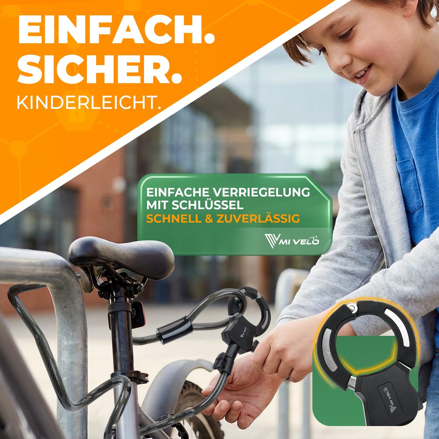 MIVELO E-Scooter-Schloss – Kabel-Handfessel, 120 cm – mit Schlüssel und Halterung – Stahlkern für Scooter und Fahrrad