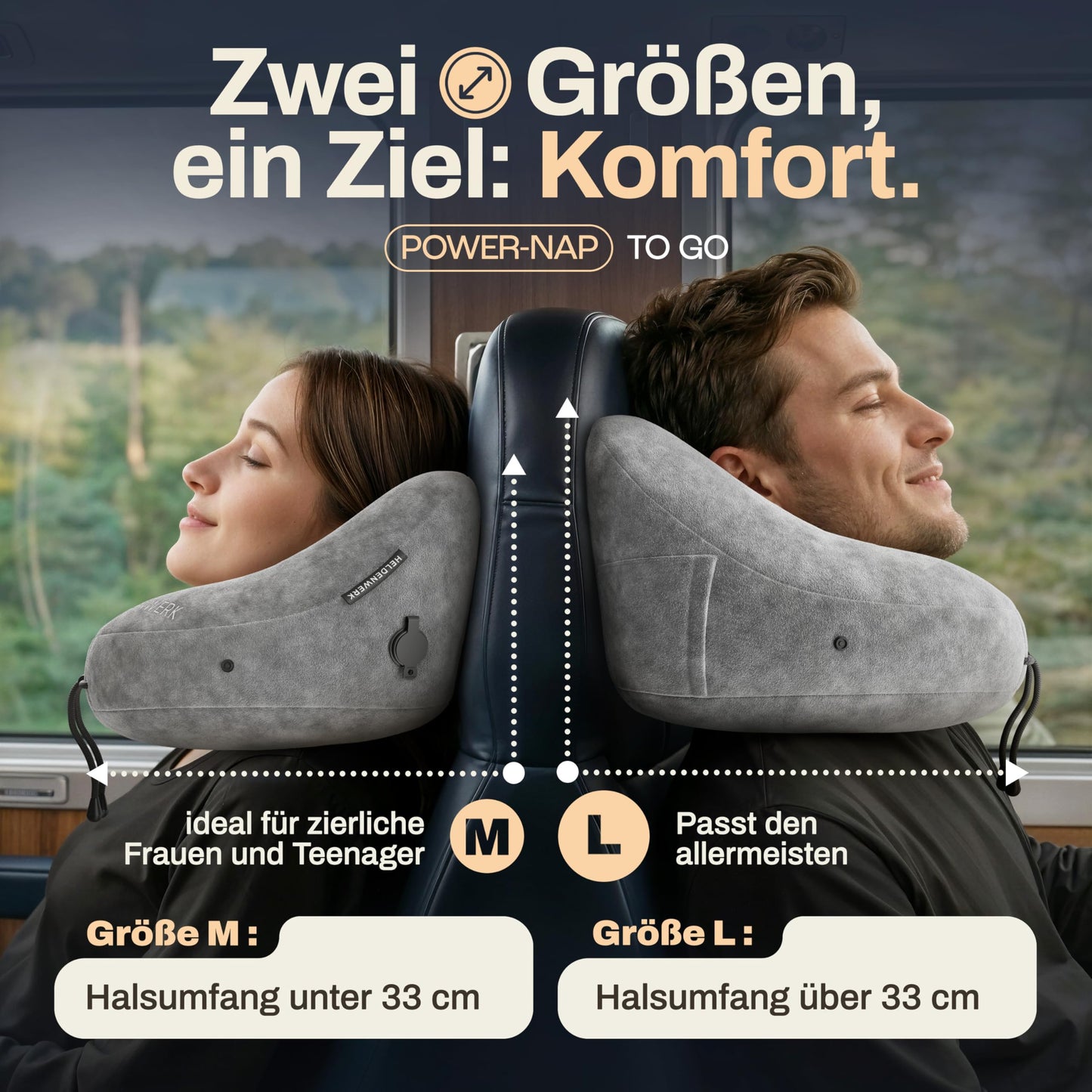 Heldenwerk Air Nackenkissen – Aufblasbar – Kapuze – 30 x 19 cm – Hellgrau