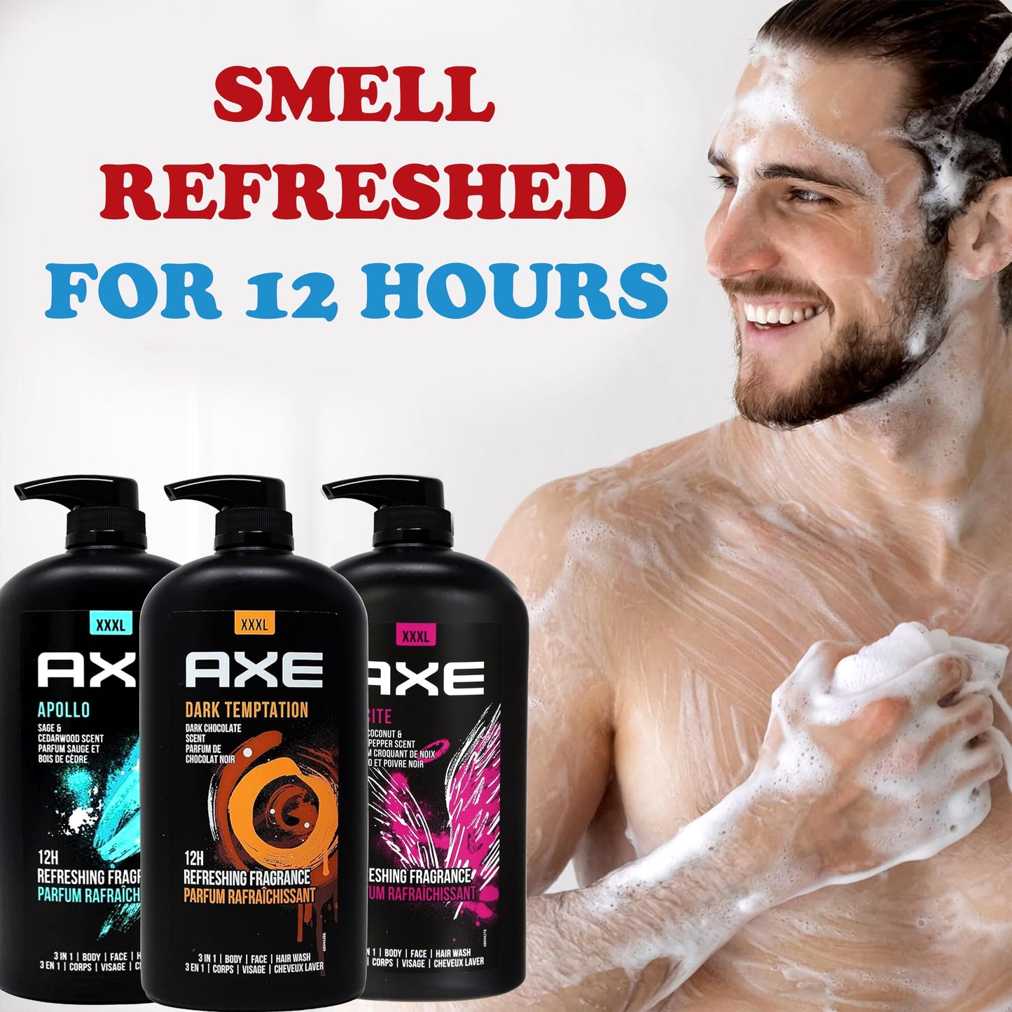 Axe Duschgel – Herren – 3-in-1 – XXXL – Pumpflasche – 3 Stück – Schwarz