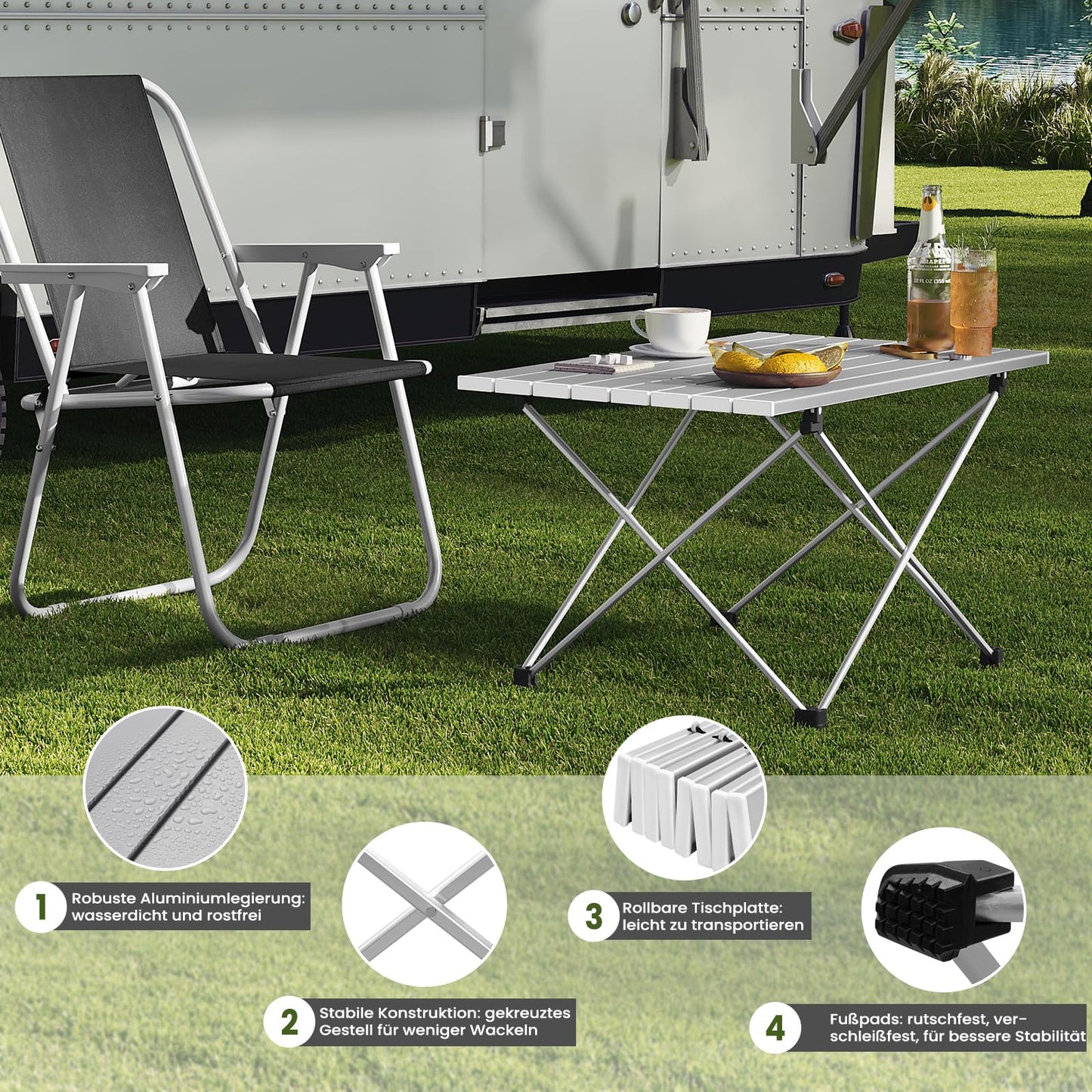WOLTU Aluminium-Campingtisch – zusammenklappbar – ultraleicht 1,7 kg – 68 x 46 x 40 cm – silber`
