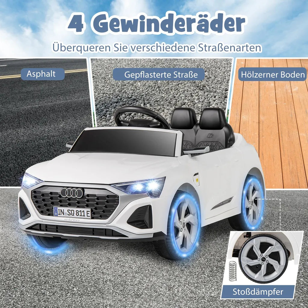 Coast Audi SQ8 Kinderauto Weiß - 12V Elektroauto mit Fernsteuerung, LED und Musik - 98 x 49 x 43 cm