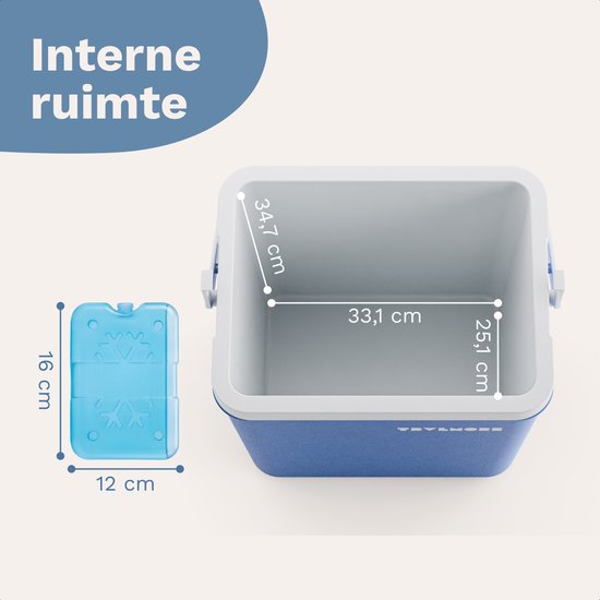 TRVLMORE Cool Box 26L - 65-Stunden-Kühlung - Kühlbox - Inklusive 2 Kühlelemente - Blau