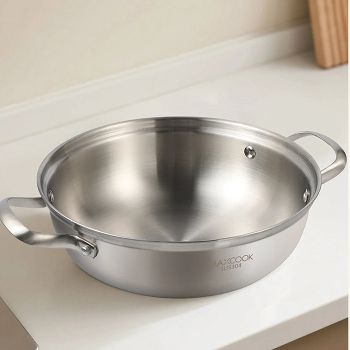 Maxcook Hotpot, 3-lagig, Edelstahl 304 – 28 cm – Doppelgriff, induktionsgeeignet