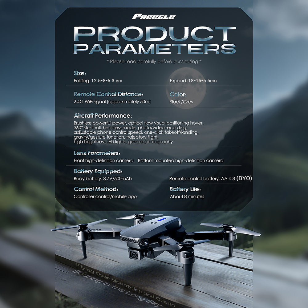 FACEGLE E88 Spielzeugdrohne – Zusammenklappbarer Quadcopter – Hochauflösende Doppelkameras