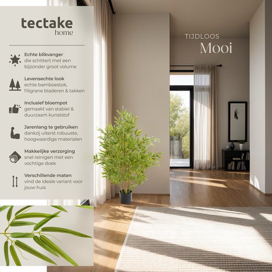 tectake® Künstlicher Bambusbaum - Naturgetreue Kunstpflanze mit realistischen Blättern und stabilem Blumentopf - Pflegeleicht und vielseitig einsetzbar - Höhe: 120 cm