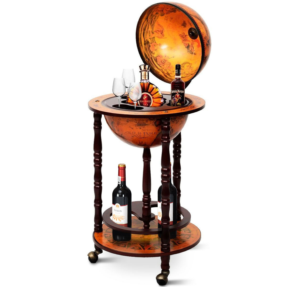 Costway - Weinregal - Globe Bar - Weinbar - Globe Bar - ⌀ 45 cm - Braun