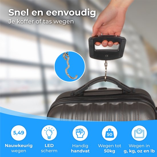 Nuvance - Digitale Gepäckwaage - Gepäckwaage bis zu 50 KG - Inklusive Batterien - Gepäckwaage - Gepäckwaage mit digitaler Anzeige - Hängewaage
