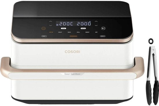 Cosori DualBlaze TwinFry 10 l, 2800 W, App-gesteuert, spülmaschinenfest, digitaler Timer, Grillfunktion, Roségold, Weiß