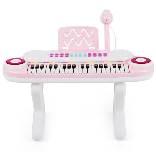 Elektrisches Keyboard mit 37 Tasten für Kinder - Spielzeugklavier mit Mikrofon, Rhythmuslicht und abnehmbaren Füßen - Pink