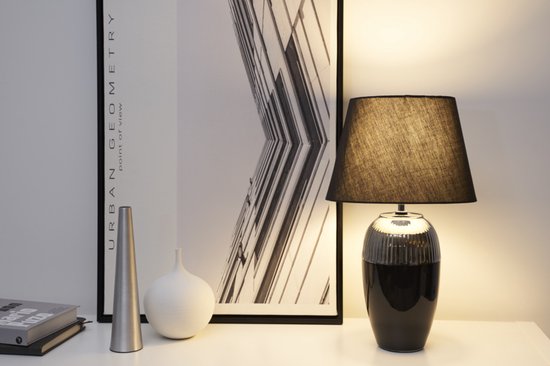 Pauleen Tischlampe Midnight Beauty - Keramik & Textil | Schwarz/Silber | E27 | Max 1x20W exklusiv