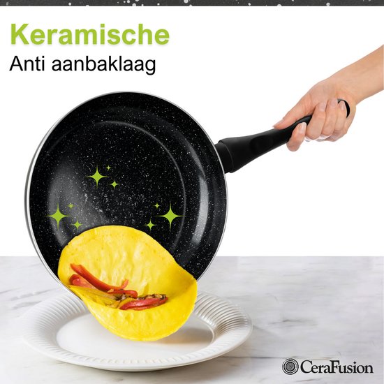 CeraFusion Keramikpfannen Set 10-teilig - Set mit Bratpfannen, Stielkasserolle, Kochtöpfen - Induktionspfannen - Pfannensets Aluminium