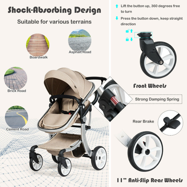Coast 2-in-1 faltbarer hoher Kinderwagen mit Wickeltasche - Beige - 40,5 x 24,5 x 44,5 Zoll