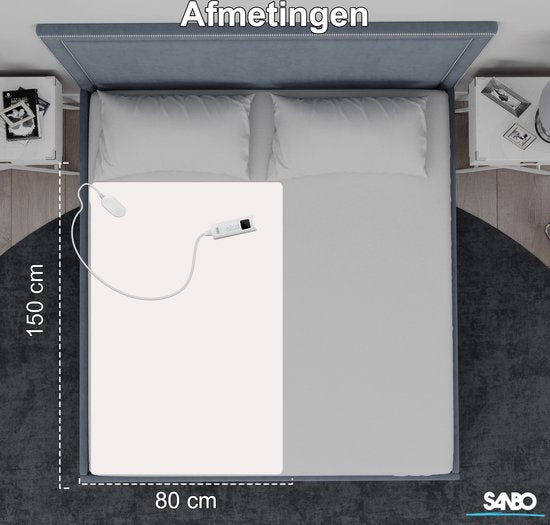 Sanbo Electric Blanket - Waschmaschinenfest - Unterbett - 150 x 80 cm - 7 Stufen - Mit Eckgummis - 1 Person