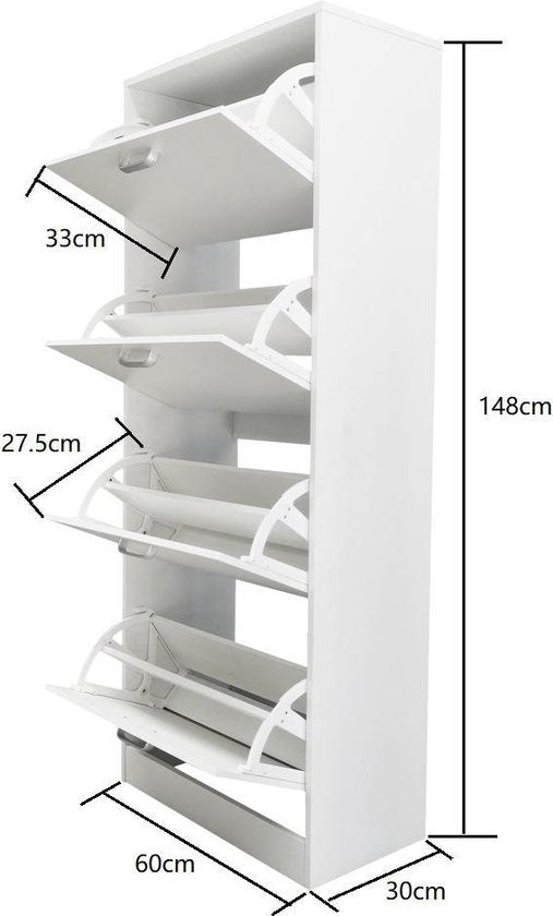 Schuhschrank - Schuhregal - 4 Fächer mit Klapptüren - weiß