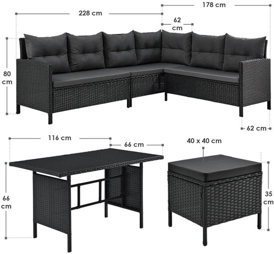Lounge-Set Manacor - Polyrotan - schwarz/grau