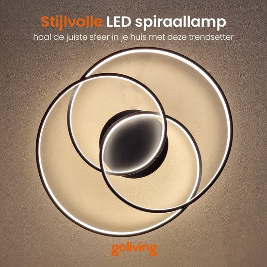 Goliving Spiral Deckenleuchte - Deckenleuchte - Wohnzimmer - Schlafzimmer - LED Ringe - 35w - Ø 63 cm - Schwarz