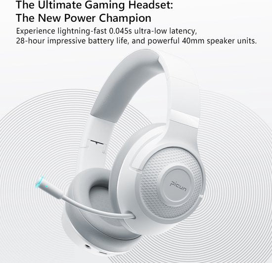 Picun - BG-01 - Kopfhörer - Gaming-Headset - Kabellos/Bluetooth - Multi-Plattform - Weiß